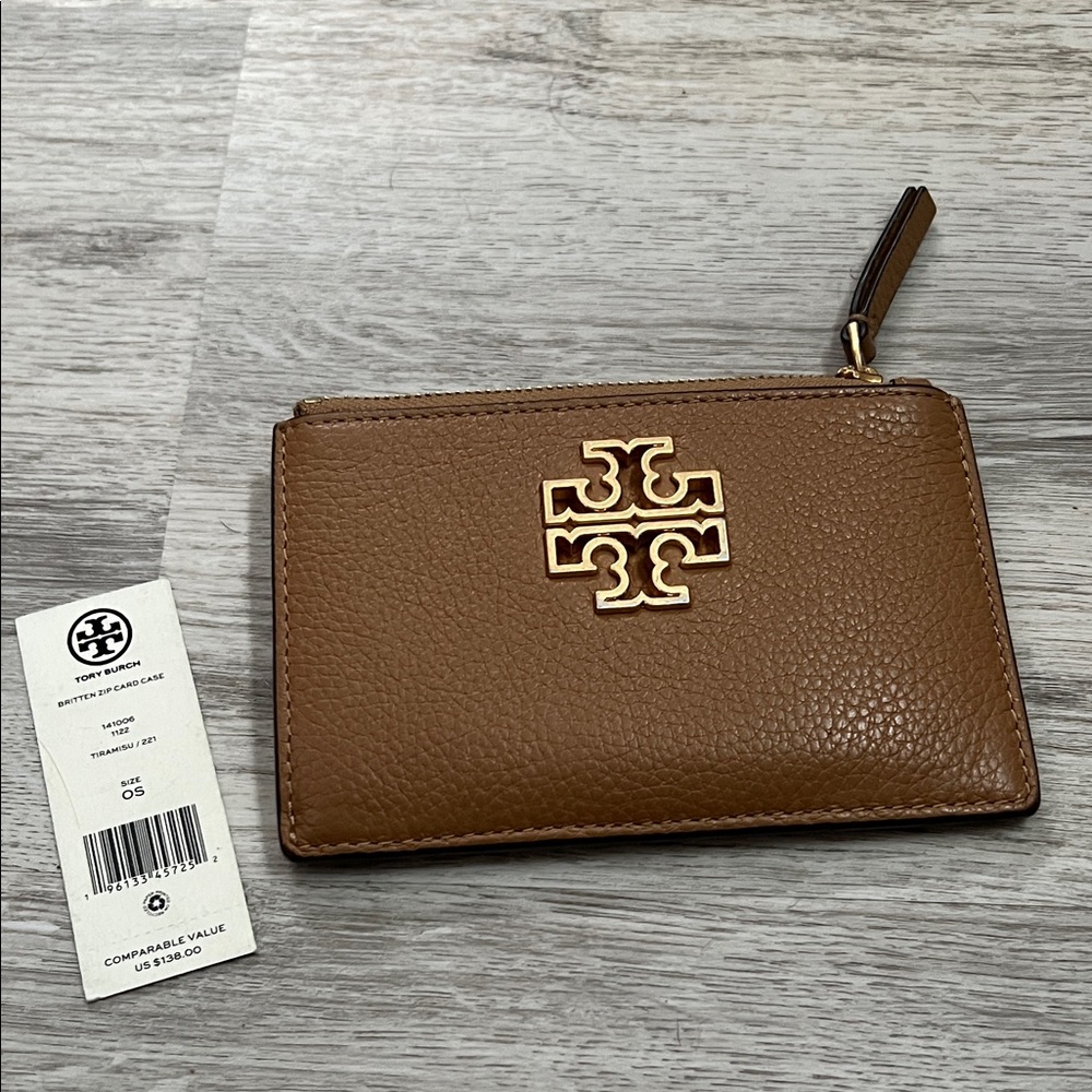 Tory Burch Tan Leather Card Case with Gold Logo